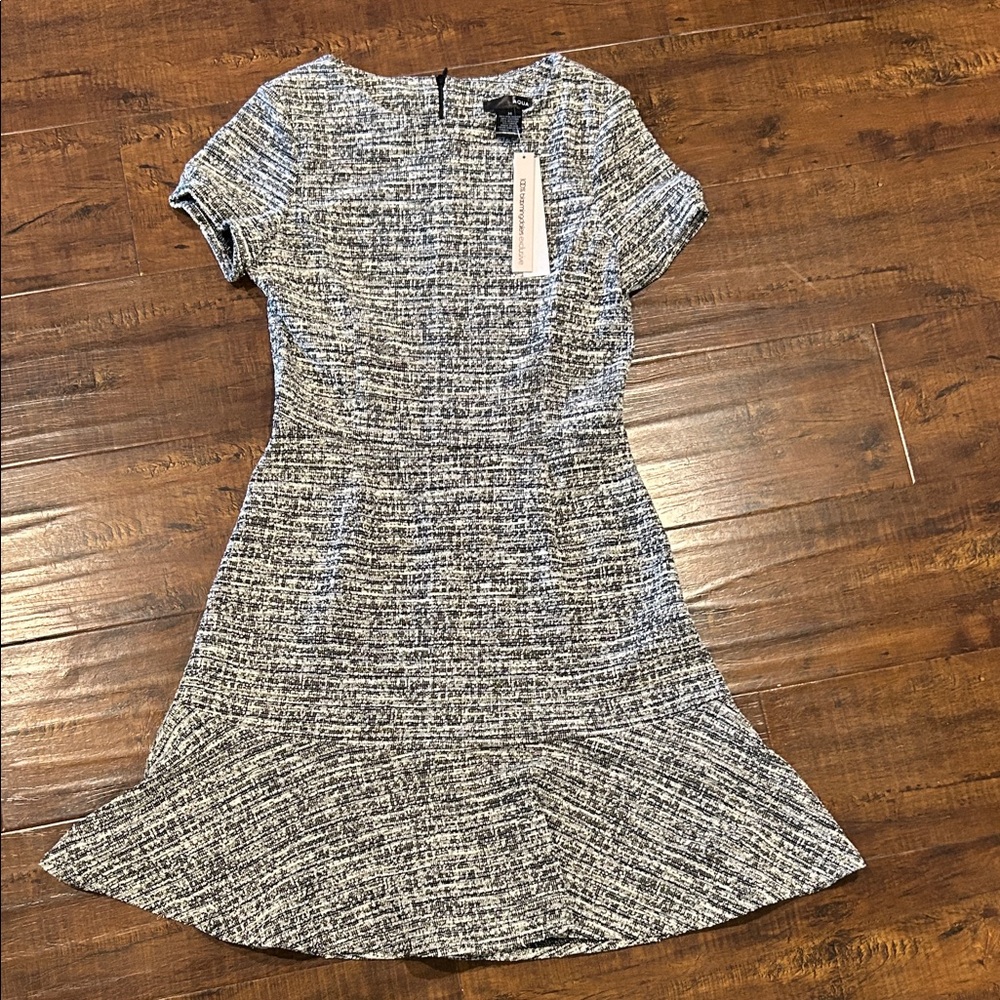 Aqua Black and White Textured Midi Dress